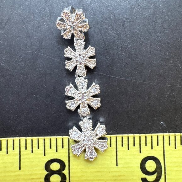 Sterling Silver 925 Snowflake Flower CZ Line Pendant Small Pendant Bail 1.5" L - Picture 10 of 12